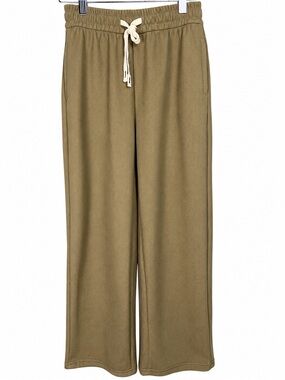 Bloom Seasons Tan Fleece Lined Wide Leg Lounge Pants Women’s Small Drawstring